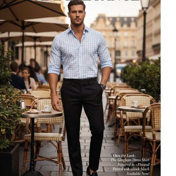 Men's Twillory Dress Shirt Light Blue White Check Design Long Sleeve - Picture 2 of 5